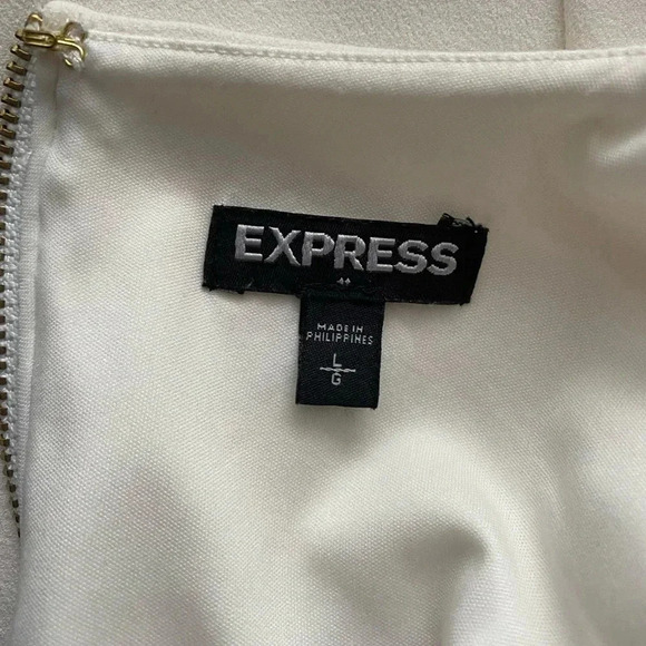 EXPRESS | Retro Puff Sleeves with Pleats Ivory Sheath Silhouette Dress Size L - Picture 6 of 7